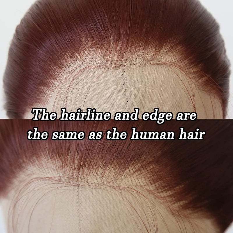 BTWTRY Reddish Brown Synthetic Lace Front Wig Long Straight Auburn Brown Lace Front Synthetic Wig Pre Plucked Natural Hairline Glueless Heat Resistant Fiber Hair Wig for Fashion Women (Reddish Brown) - Image 4